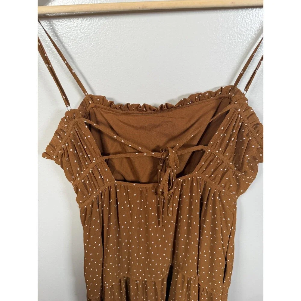 Madewell Sophia Cami Tiered Midi Dress Size 2 Brown Polka Dot Sundress Preppy
